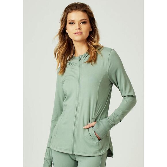 7Diamonds Core Jacket Womens Small Green Full Zip Hoodie Stretch Thumb Holes - Picture 2 of 13